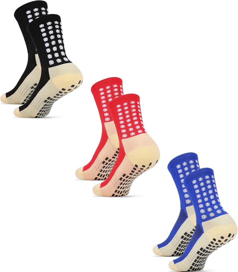 Jerucars Kids Grip Soccer Socks Anti Slip Football Athletic Sports Crew Socks for 8-12 Years Youth Boys Girls - Image 1